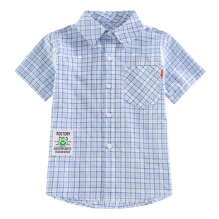 新款男童衬衫短袖纯棉儿童格子衬衣宝宝中大童男孩上衣夏休闲洋气