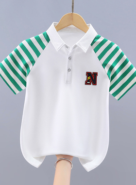 男童t恤短袖白色儿童新款夏装男孩衣服条纹polo衫宝宝韩版洋气潮
