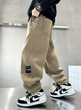 男童裤子2025新款儿童运动休闲裤加绒加厚大童宝宝男孩束脚长裤冬