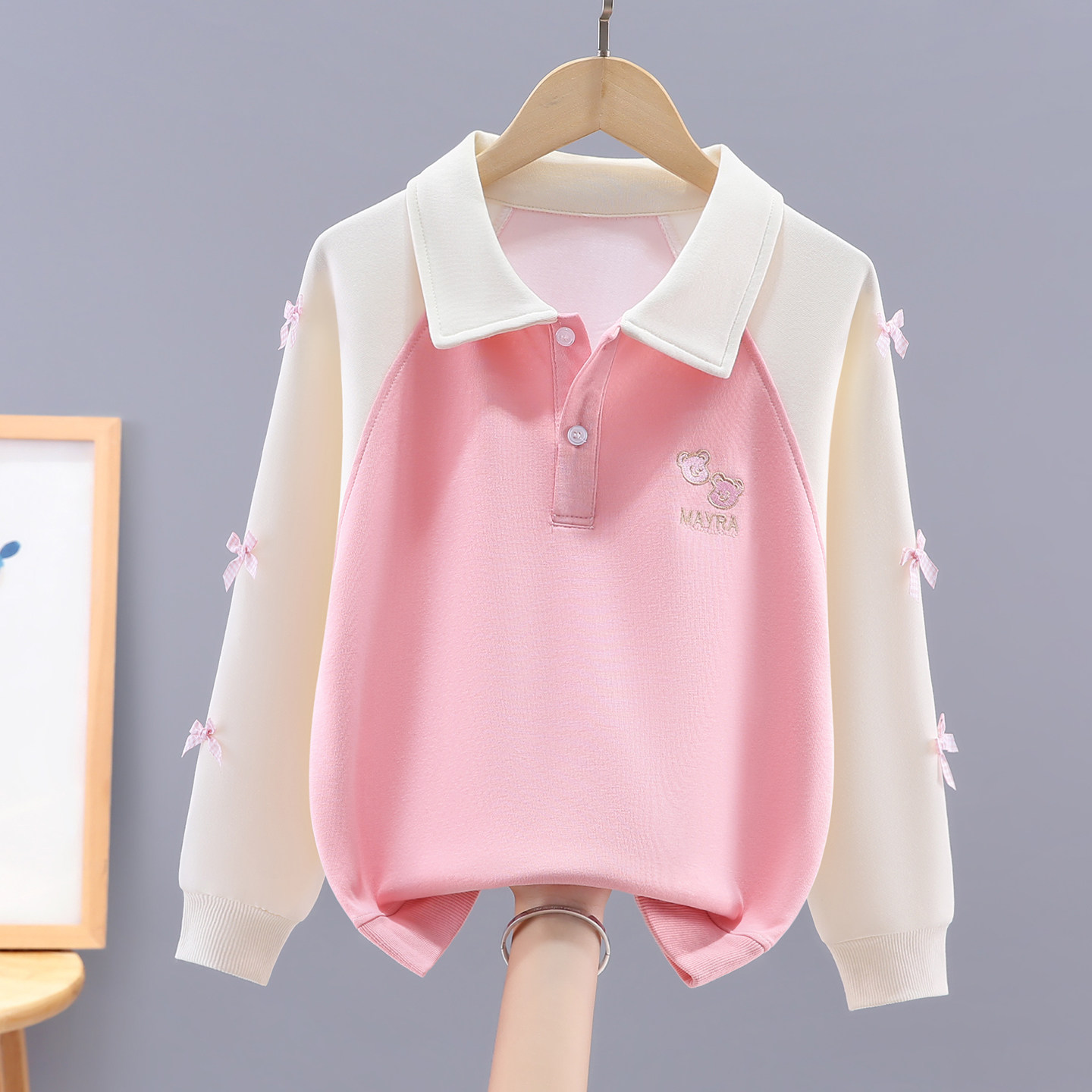 女童卫衣翻领儿童上衣拼接新款秋装中大童洋气女孩韩版春秋衣服潮