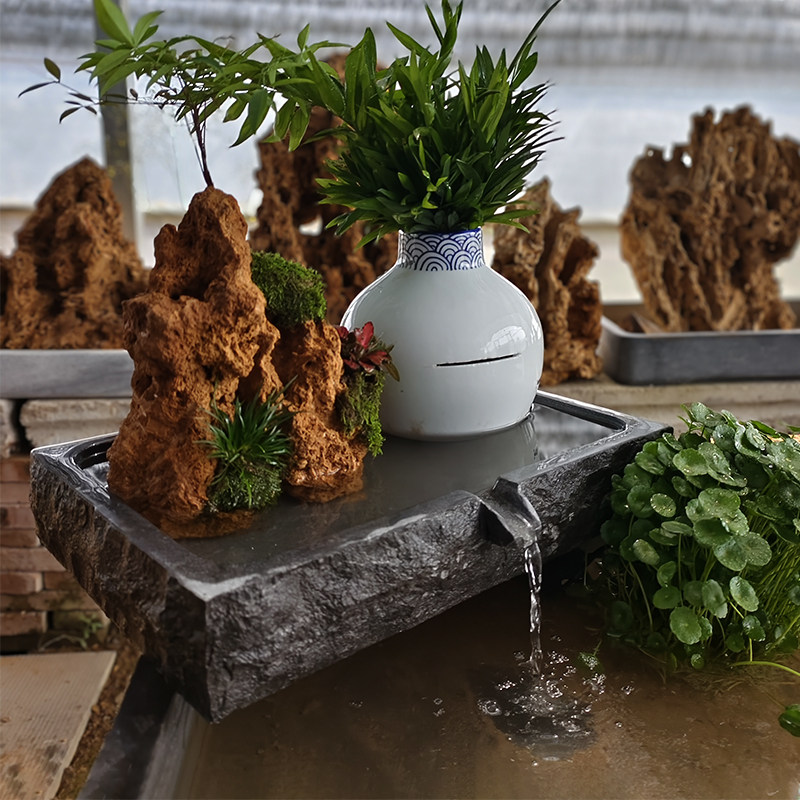 庭院流水石盆天然石盆流水盆上水石假山底托古法养鱼缸造景花盆