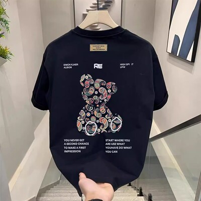 欧美潮牌短袖ins纯棉夏季新款男士印花T恤潮流男女百搭圆领体恤男