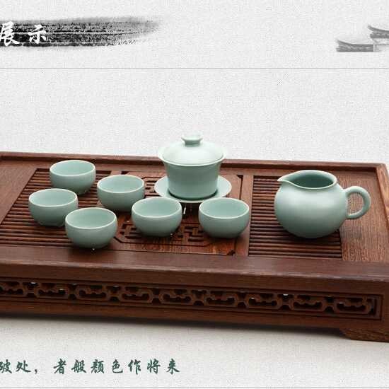 东道汝窑吉祥盖碗茶组天青粉青月白均有一盖碗一海六杯功夫茶具