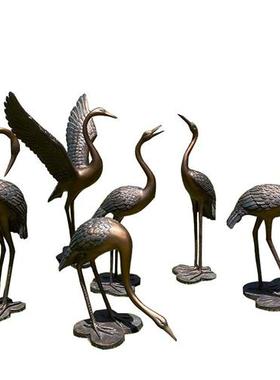 仿铜抽象仙鹤摆件户外玻璃钢园林景观动物装饰庭院水池丹顶鹤雕塑