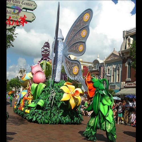 小火车巡游绿雕花车仿真花卉彩车花车仿古森林小火车