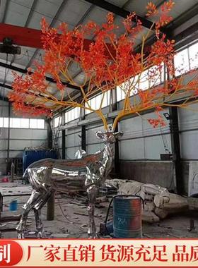不锈钢鹿雕塑定制户外园林售楼处地产大型几何镜面动物景观雕塑