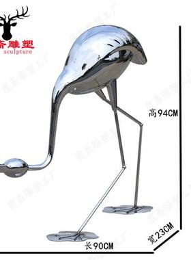 不锈钢仙鹤火烈鸟雕塑定制售楼处庭院水池景观园林抽象工艺品摆件