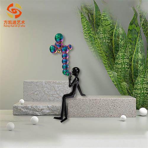 现代简约抽象人物吹泡泡雕塑电视柜玄关售楼部大厅商场前台装饰品