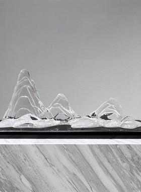 透明树脂假山雕塑客厅玄关装饰书房新中式样板房会所桌面招财石头