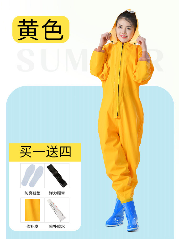 女士下水裤半身水库皮叉鱼裤全身防水齐腰打鱼进口加厚耐磨雨鞋渔