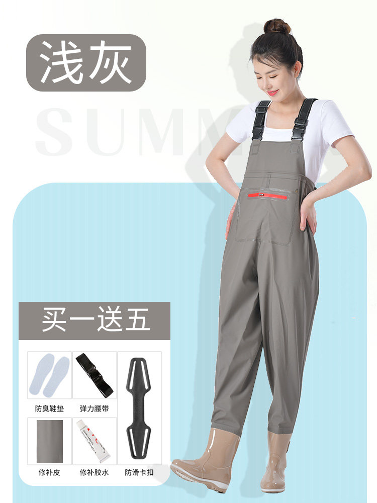 女士下水裤半身水库皮叉鱼裤全身防水齐腰打鱼进口加厚耐磨雨鞋渔