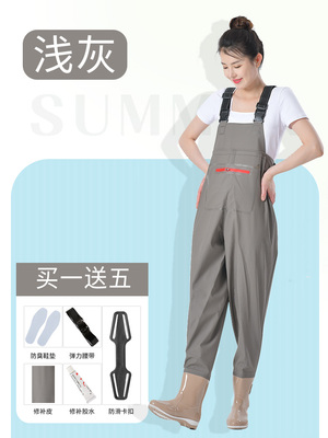 女士下水裤半身水库皮叉鱼裤全身防水齐腰打鱼进口加厚耐磨雨鞋渔