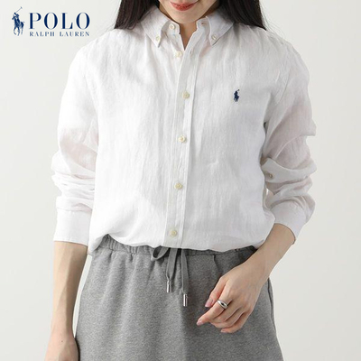 拉夫劳伦亚麻长袖衬衫小马标