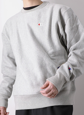 CHAMPION美版冠军春季男女刺绣小C标加绒圆领纯色套头卫衣集货