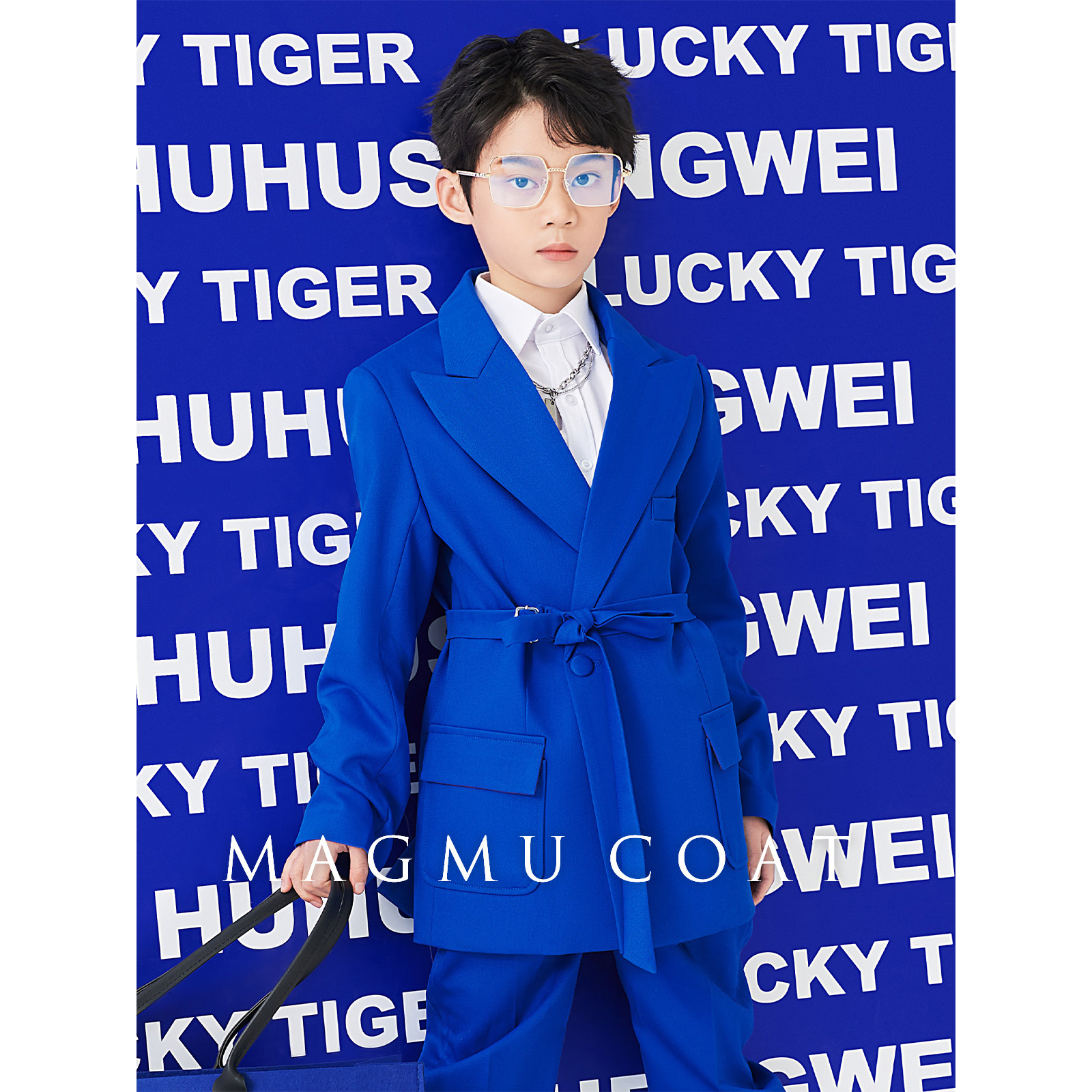 儿童西装套装男童礼服花童走秀秋冬小主持人钢琴演出服蓝色小西服