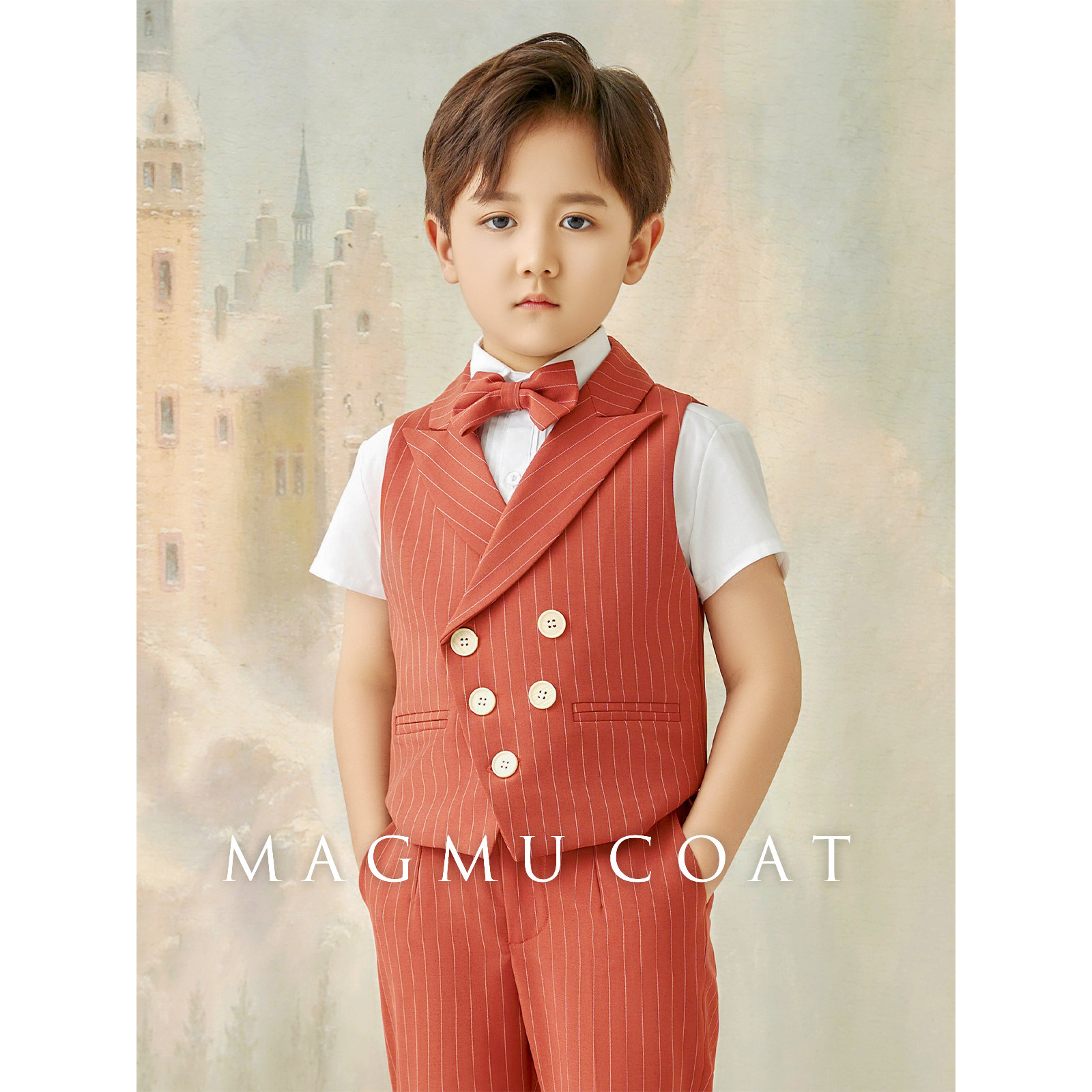 麦格牧儿童礼服男童秋季花童西装马甲套装小主持人钢琴表演演出服