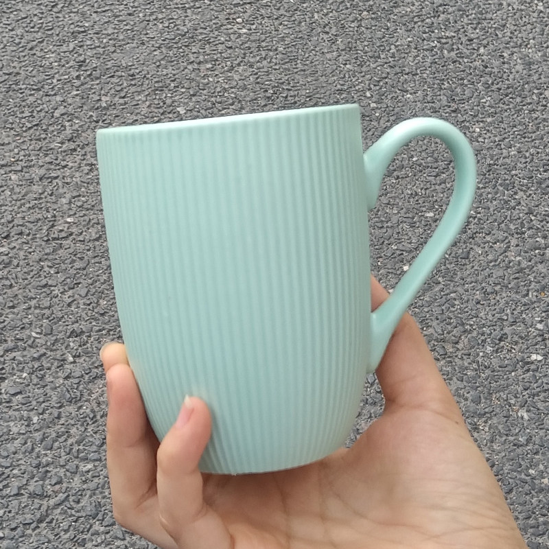 食魔师简约竖条纹陶瓷马克杯尾货清仓处理大容量家用咖啡杯 380ML