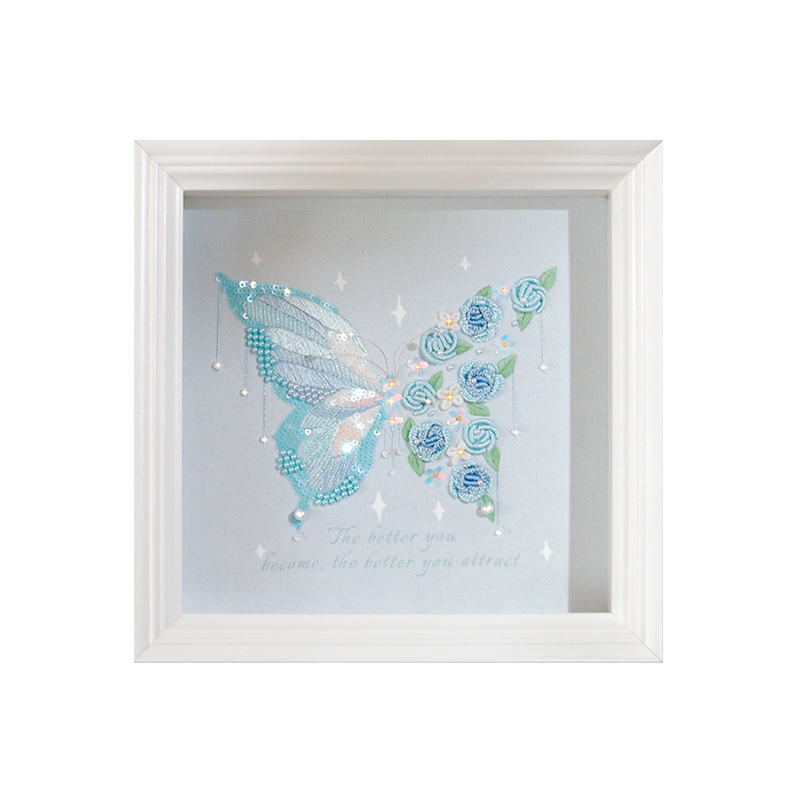 刺绣手工diy材料立体珠绣蝴蝶生日送闺蜜女友礼物母亲节相框画