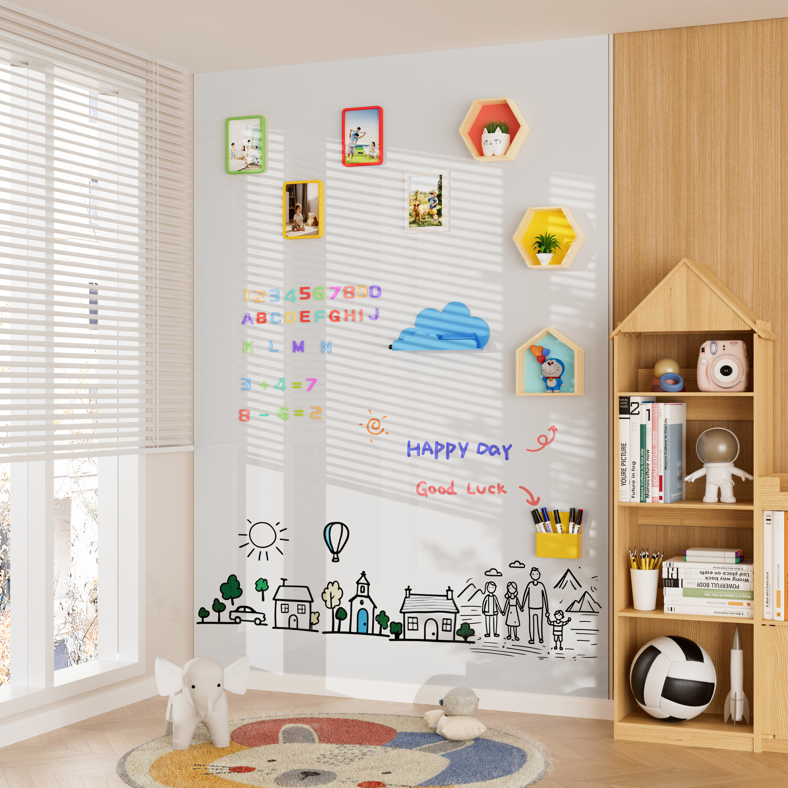 白板墙贴磁性儿童家用可移除不伤墙画画教学写字板贴纸软黑板墙贴擦写磁力支架挂式吸白色墙纸贴墙自粘涂鸦墙