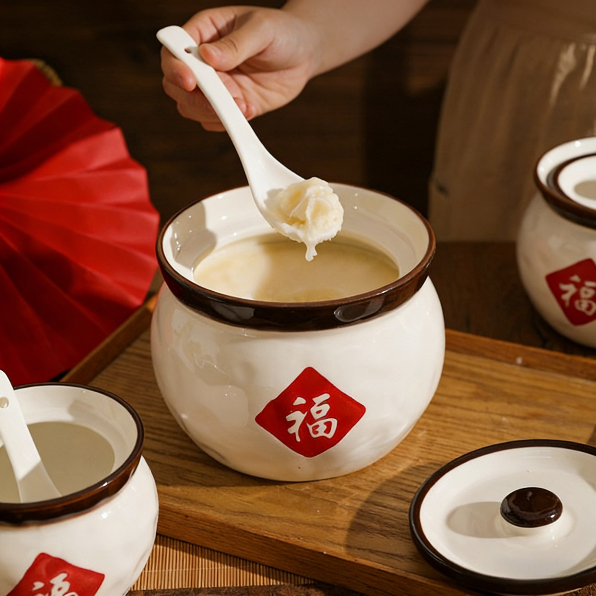 手绘福字猪油罐大容量釉下彩陶瓷猪油罐耐高温不炸裂一罐多用带勺,厨房/烹饪用具,调味瓶罐/调料研磨器,淘宝优惠券,粉丝福利购,淘宝优惠卷