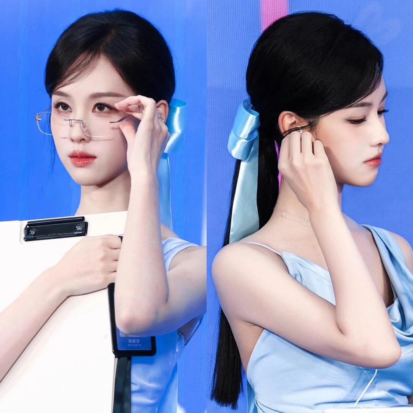陈都灵同款蓝色蝴蝶结头饰长飘带百搭发饰后脑勺发卡气质少女发夹