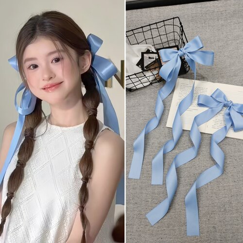 蓝色系双边蝴蝶结发夹一对超仙