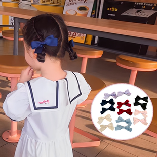 儿童彩色双边小蝴蝶结发夹一对马尾编发头夹可爱女宝刘海一字夹