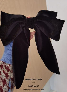 SsSy-新款复古金丝绒蝴蝶结黑色顶夹日系甜美发饰2022新年红头饰