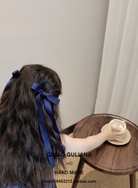 藏蓝色~韩国儿童可爱女孩发夹蝴蝶结发饰刘海鸭发卡嘴夹飘带头饰