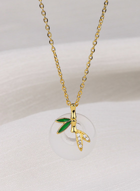 奥特莱斯撤柜清仓捡漏18K金平安扣项链轻奢竹叶吊坠锁骨链女配饰