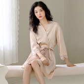 浪莎冰丝睡袍女夏季 系带睡衣性感高级丝绸新婚伴娘晨袍浴袍 七分袖