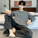 睡衣纯棉圆领长袖 家居服套装 条纹加大码 可外穿男款 春秋季 浪莎男士