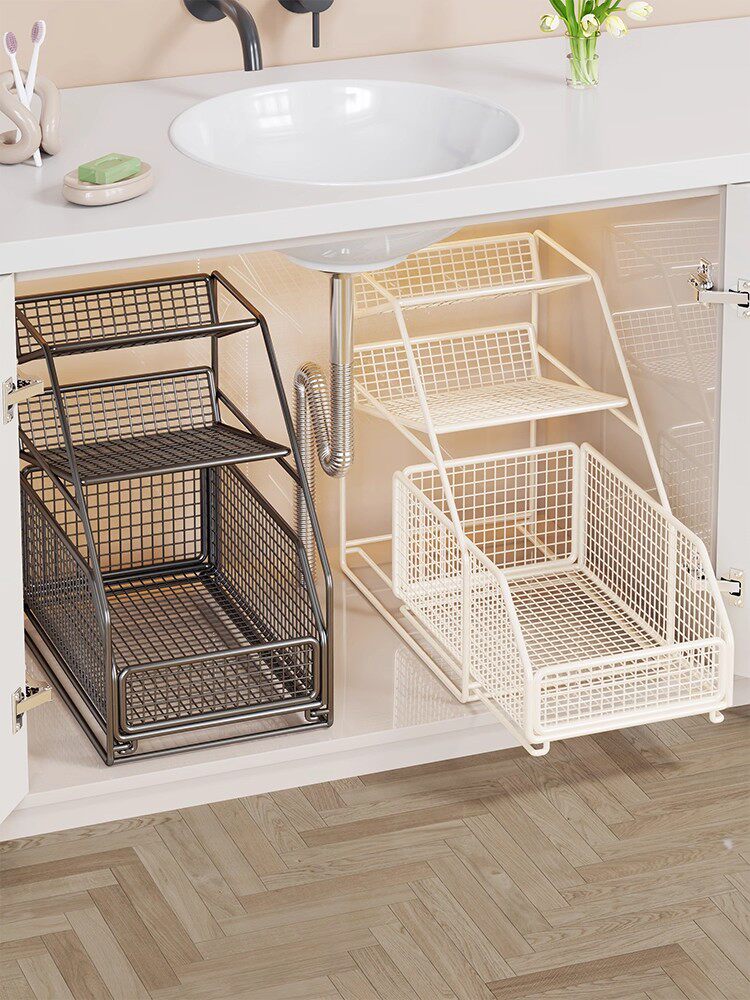 卫生间下水槽置物架洗漱台橱柜内可抽拉多层分层架浴室多功能拉篮
