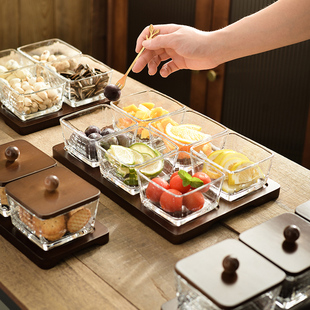 家用玻璃果盘干果分格零食盘点心茶点收纳盘高档小吃碟带盖水果盘