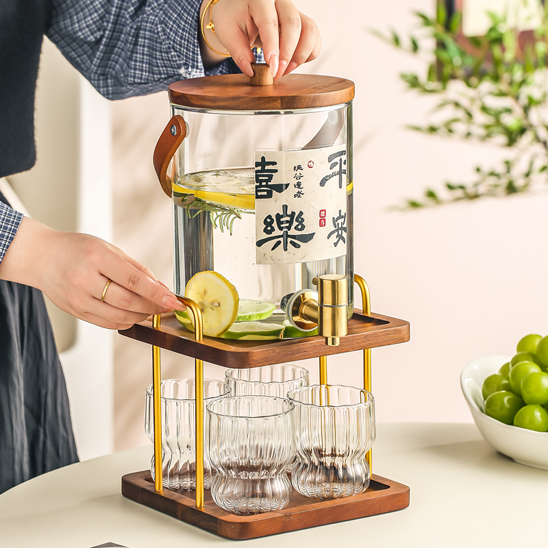 高硼硅玻璃冷水壶带不锈钢龙头