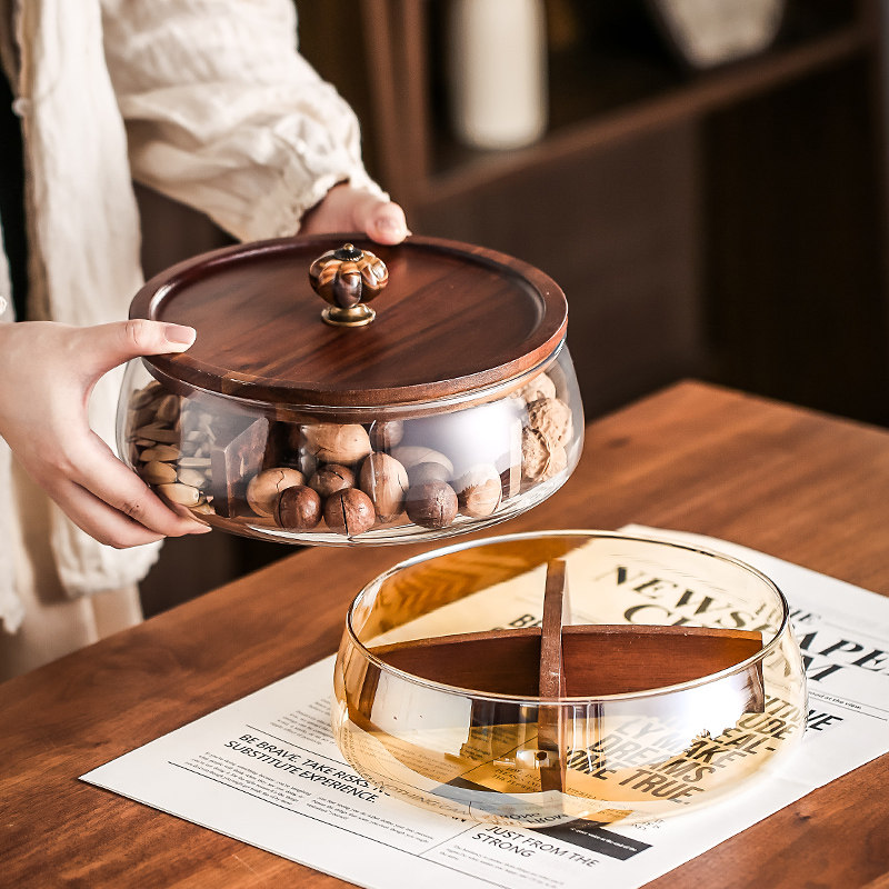 复古玻璃水果盘家用客厅茶几高档精致干果盘糖果盘点心零食收纳盘