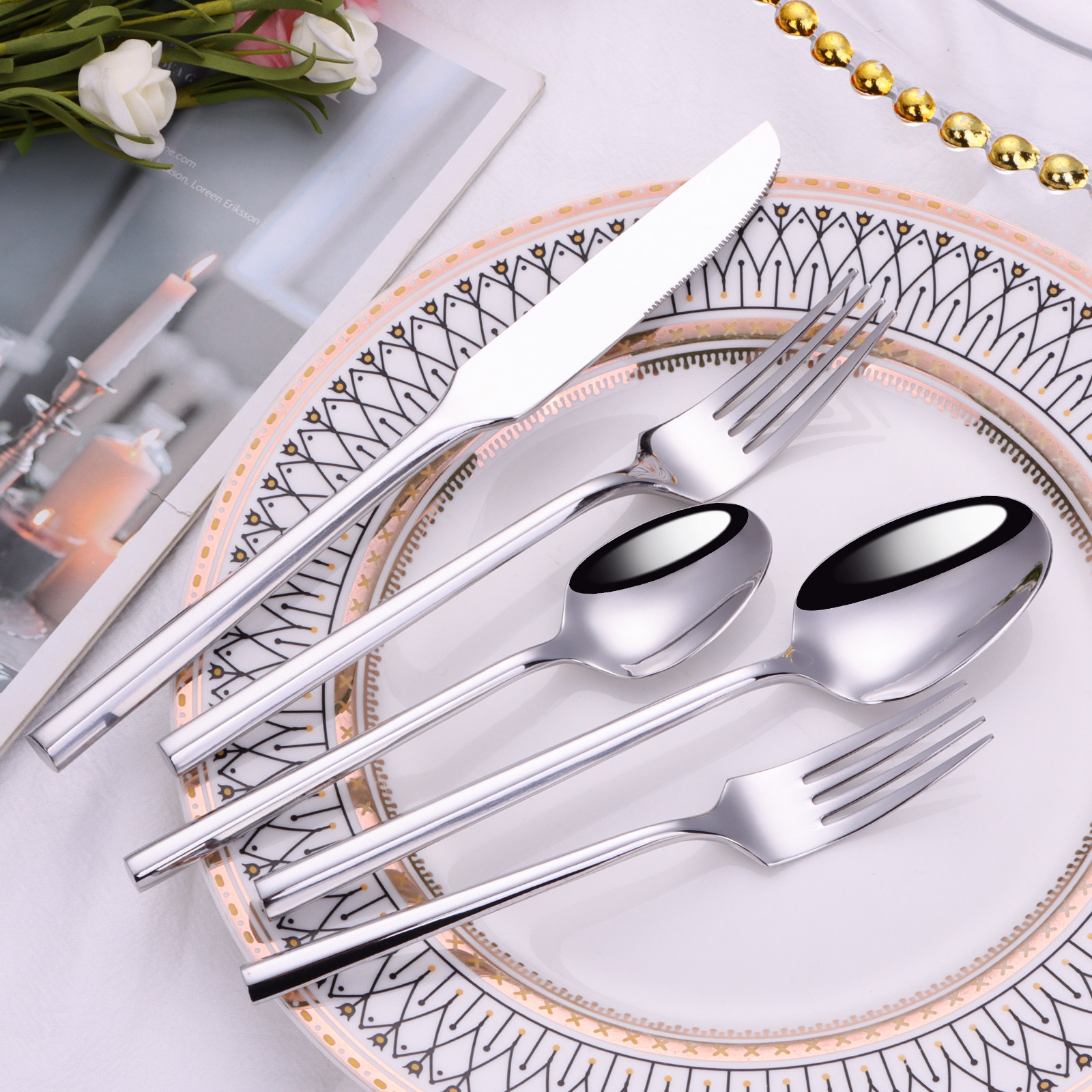 不锈钢西餐厅专用餐具五件套高档欧式牛排刀甜品叉勺子西餐具套装