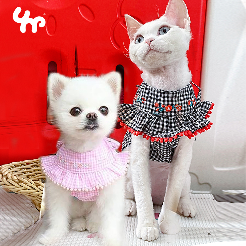 宝眷狗狗衣服小型犬花边格纹裙泰迪比熊柯瑞宠物服饰