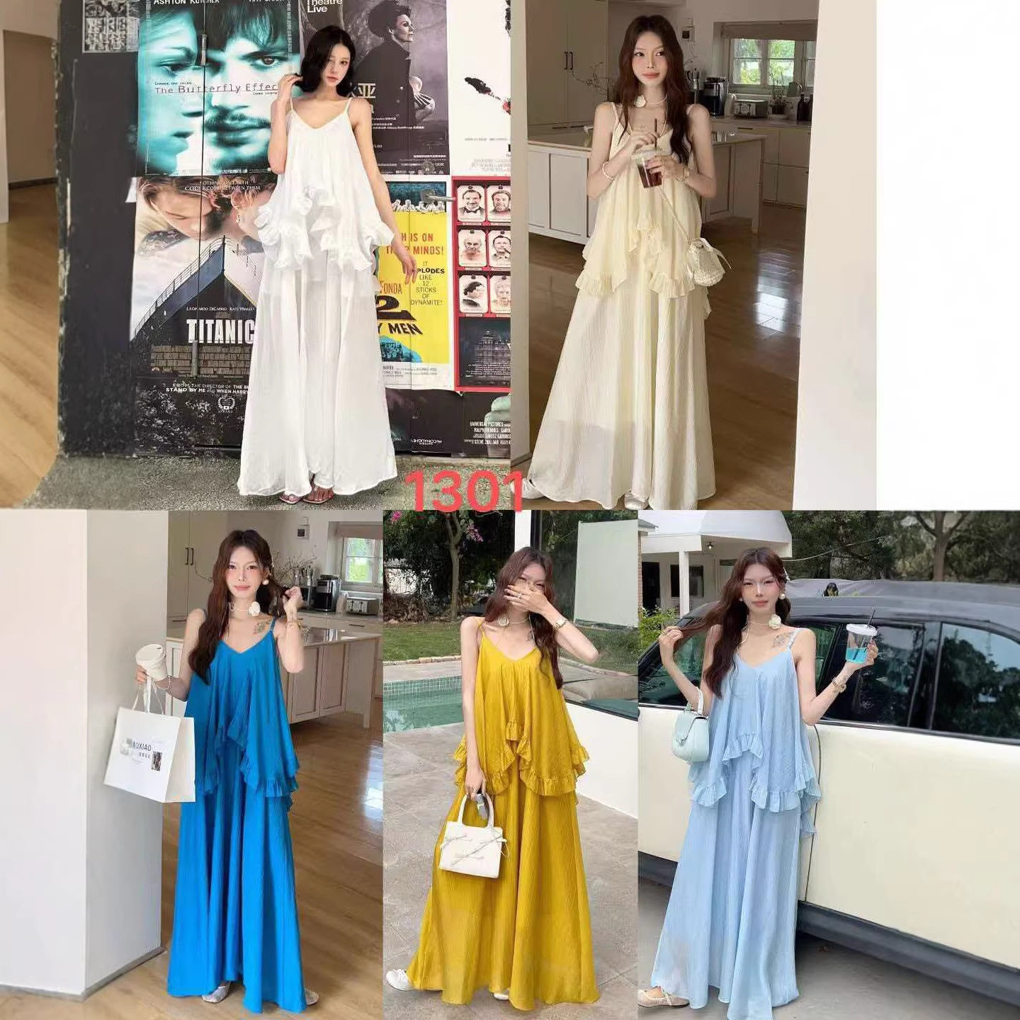 2026夏季新款女装度假风吊带长裙灵动荷叶边连衣裙气质长款连衣裙