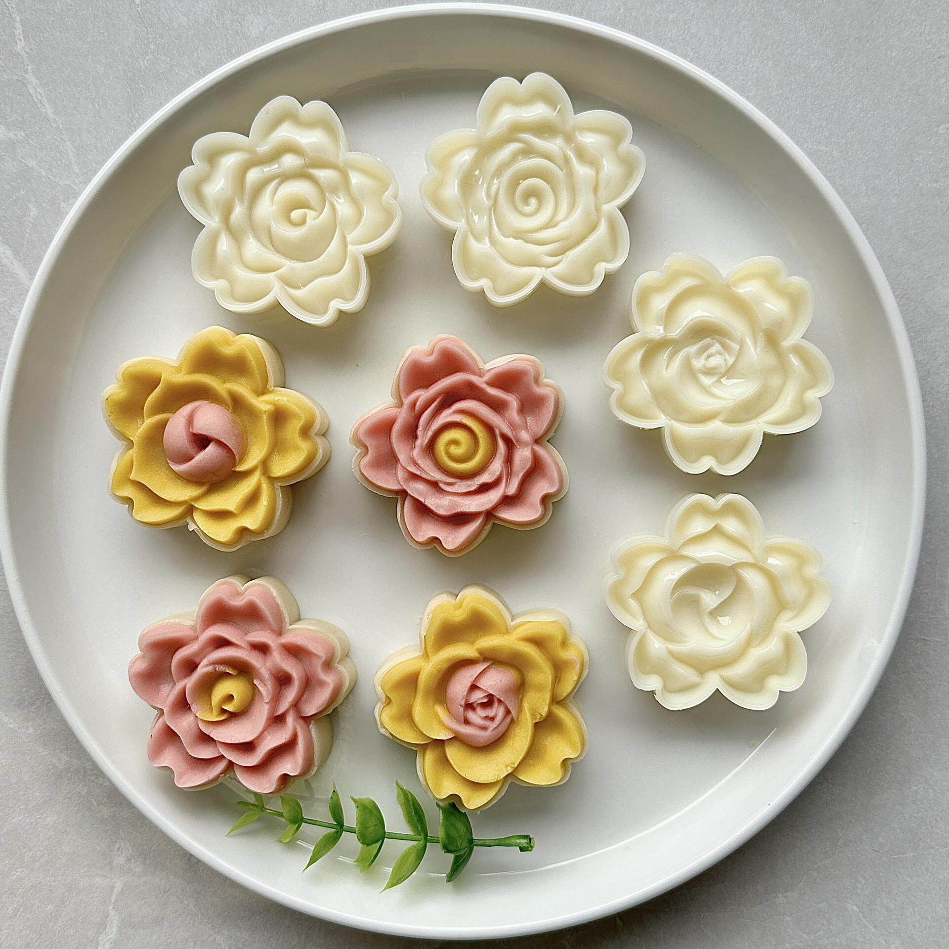 75克立体玫瑰蔷薇冰皮桃山皮月饼绿豆糕手压式烘焙模具套装1模4片