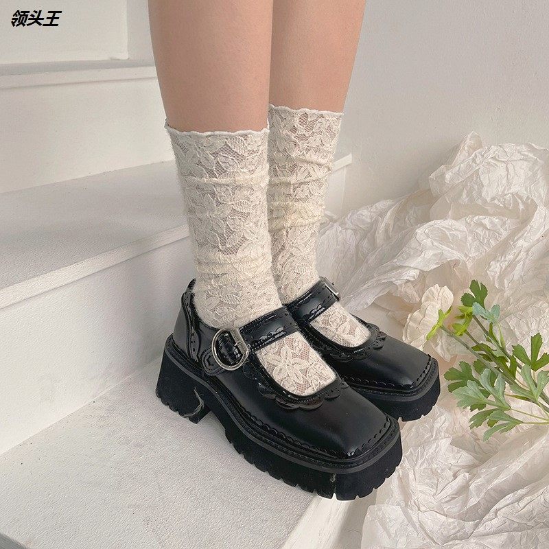 日系新品ins植绒蕾丝中筒堆堆袜韩国元素少女甜酷唯美可爱袜子女