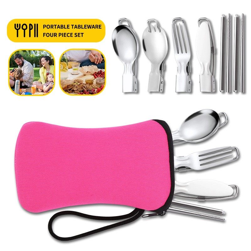 折叠餐具套装户外旅行便携餐具不锈钢刀叉勺可对折刀叉勺筷子定制