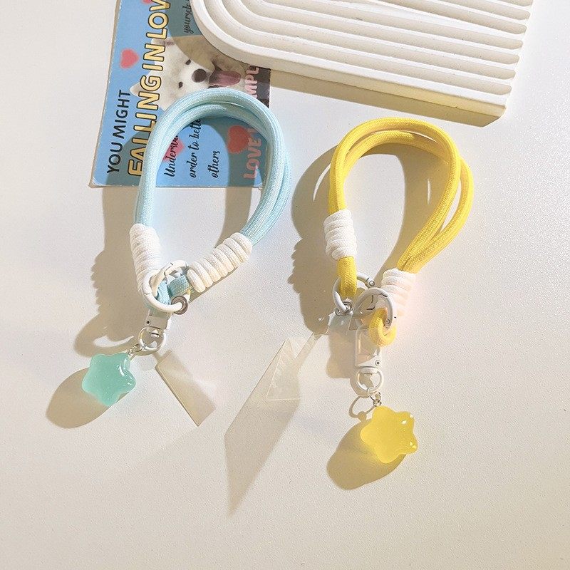 韩风ins亮晶晶胖星星挂件双扣手机挂绳短款腕带式diy含夹片可定制