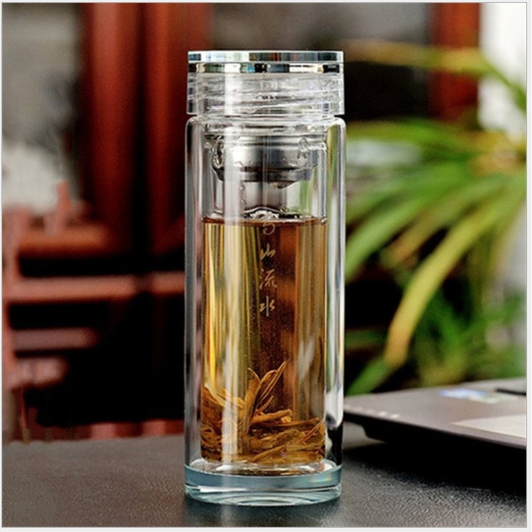 高硼硅双层玻璃杯加厚水杯男士高档茶杯商务礼品茶水分离玻璃定制