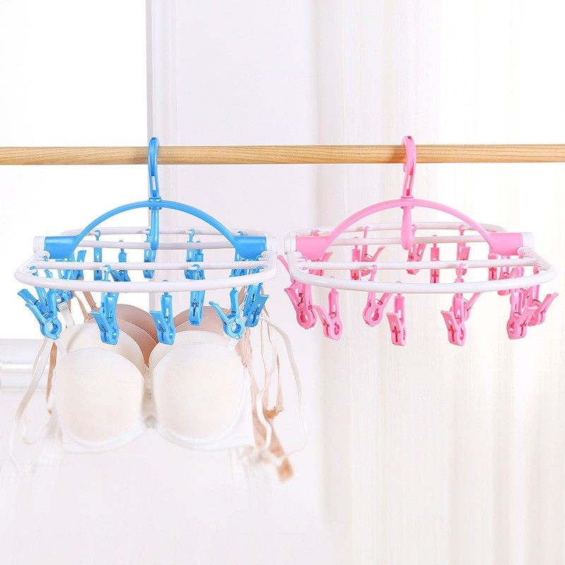 华嘉家用圆盘多夹子折叠晾衣架内衣袜子晾晒架婴儿衣架带夹子定制