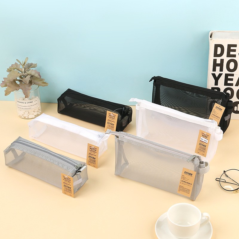 船形笔袋透明网纱文件袋文具盒方形文具袋大容量考试袋立体拉链袋定制