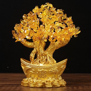 黄发财树金元 饰品开业礼品定制 宝树摇钱树树脂摆件酒柜玄关装