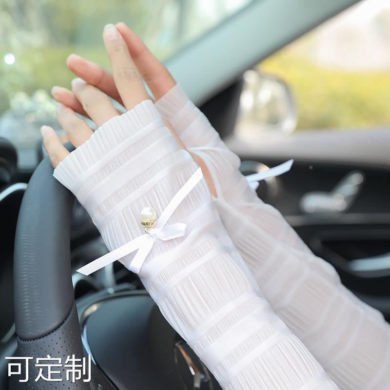 夏季防晒手套冰丝袖女薄长款夏天开车防晒袖套手臂套袖子蕾丝手套