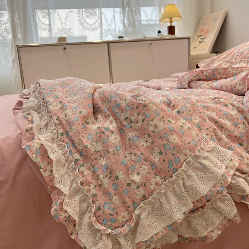 韩式蕾丝夏被少女心空调被公主风薄被子床裙式夏凉被四件套可定制