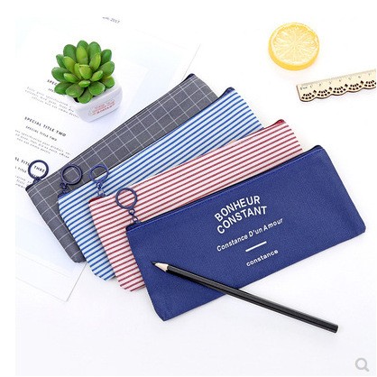 创意小清新笔袋 条纹牛津布收纳袋 文具盒 铅笔袋 化妆品袋定制